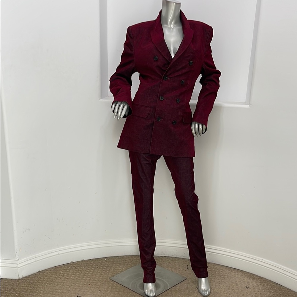 Ann Demeulemeester Burgundy Blazer and Pants Set